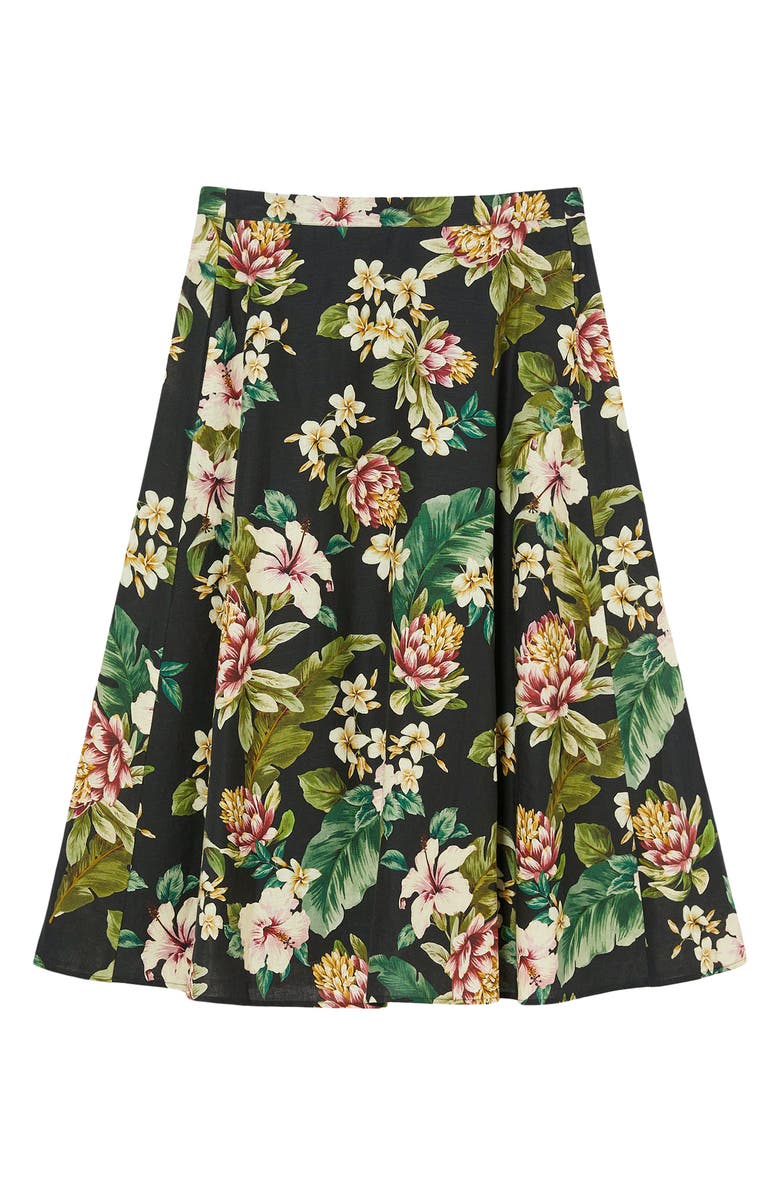Marina Rinaldi Tambuto Floral Linen & Cotton A-Line Skirt, Alternate, color, Black