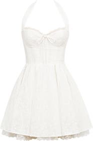 HOUSE OF CB Harriet Halter Stretch Cotton Blend Fit & Flare Minidress