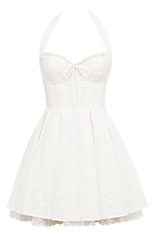 House Of Cb Womens White Pietra Lace-trim Stretch Cotton-blend Mini Dress In White