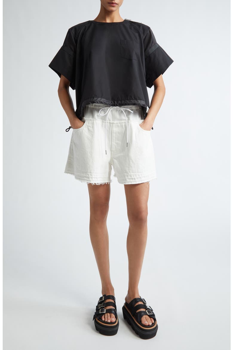 x Thomas Mason Paneled Mixed Media Top, Alternate, color, BLACK