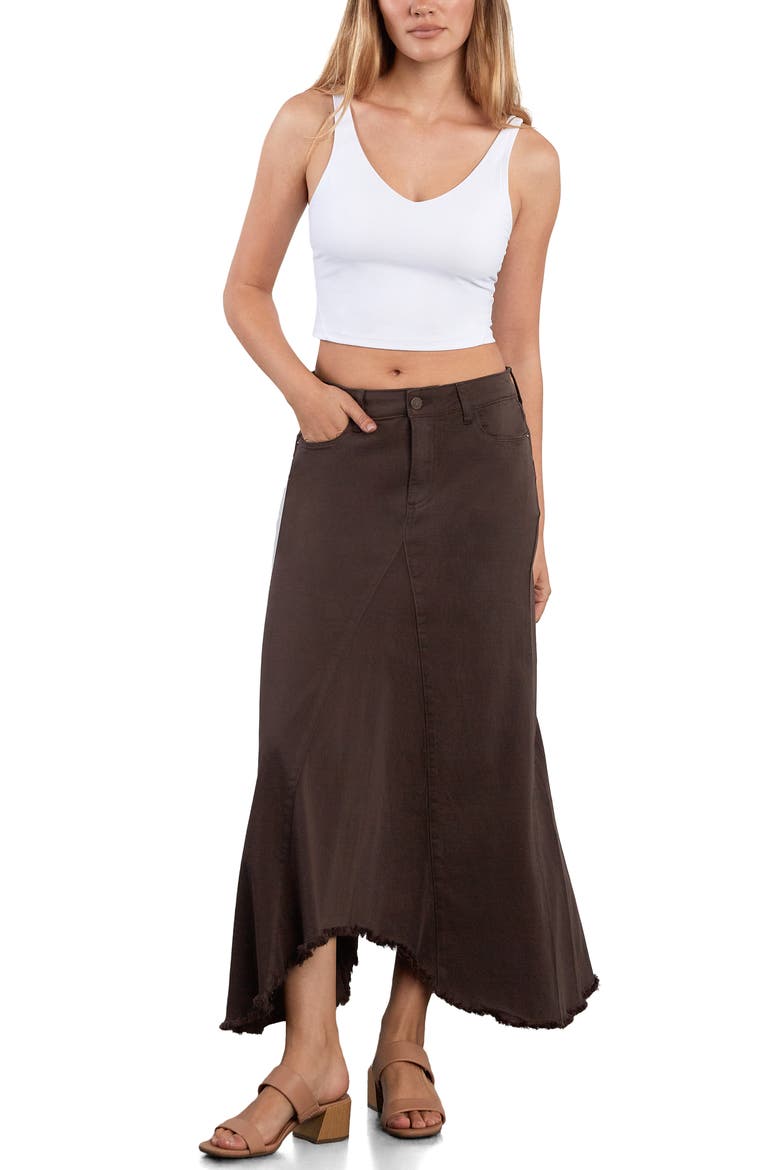 Selma Pieced Asymmetric Denim Maxi Skirt, Alternate, color, CHOCOLATE BROWN