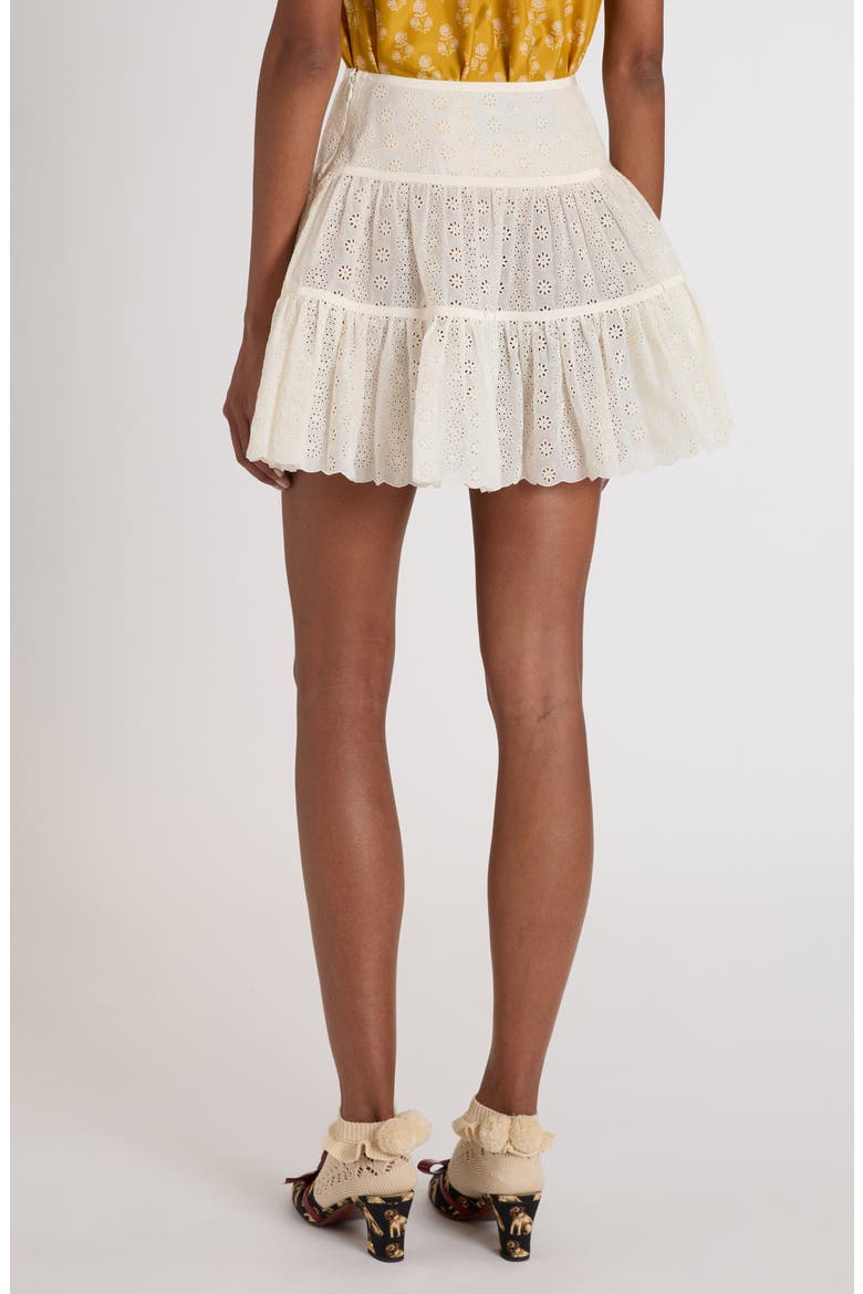 Tiered Daisy Eyelet Cotton Miniskirt, Alternate, color, IVORY