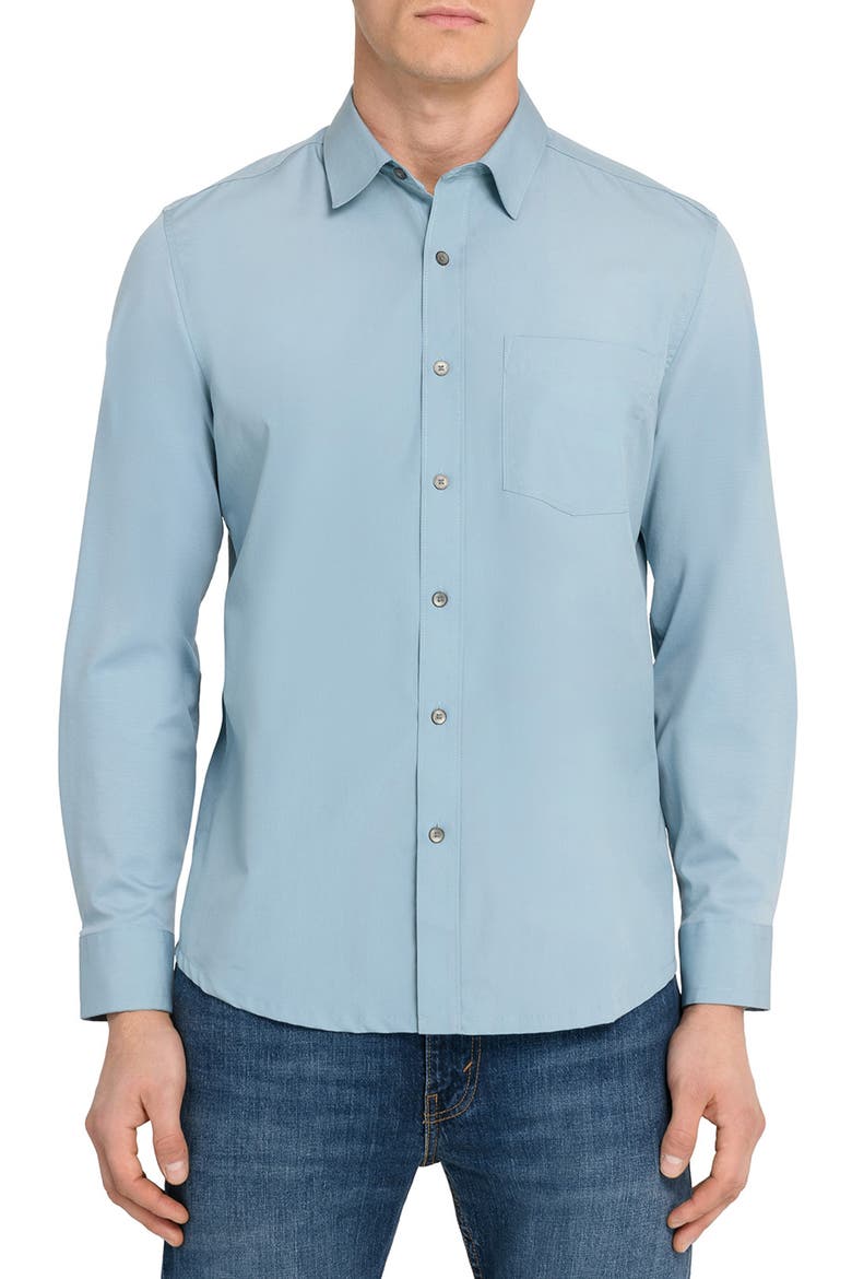 Hudson Reworked Slim Fit Solid Cotton Button-Up Shirt, Main, color, BLUE