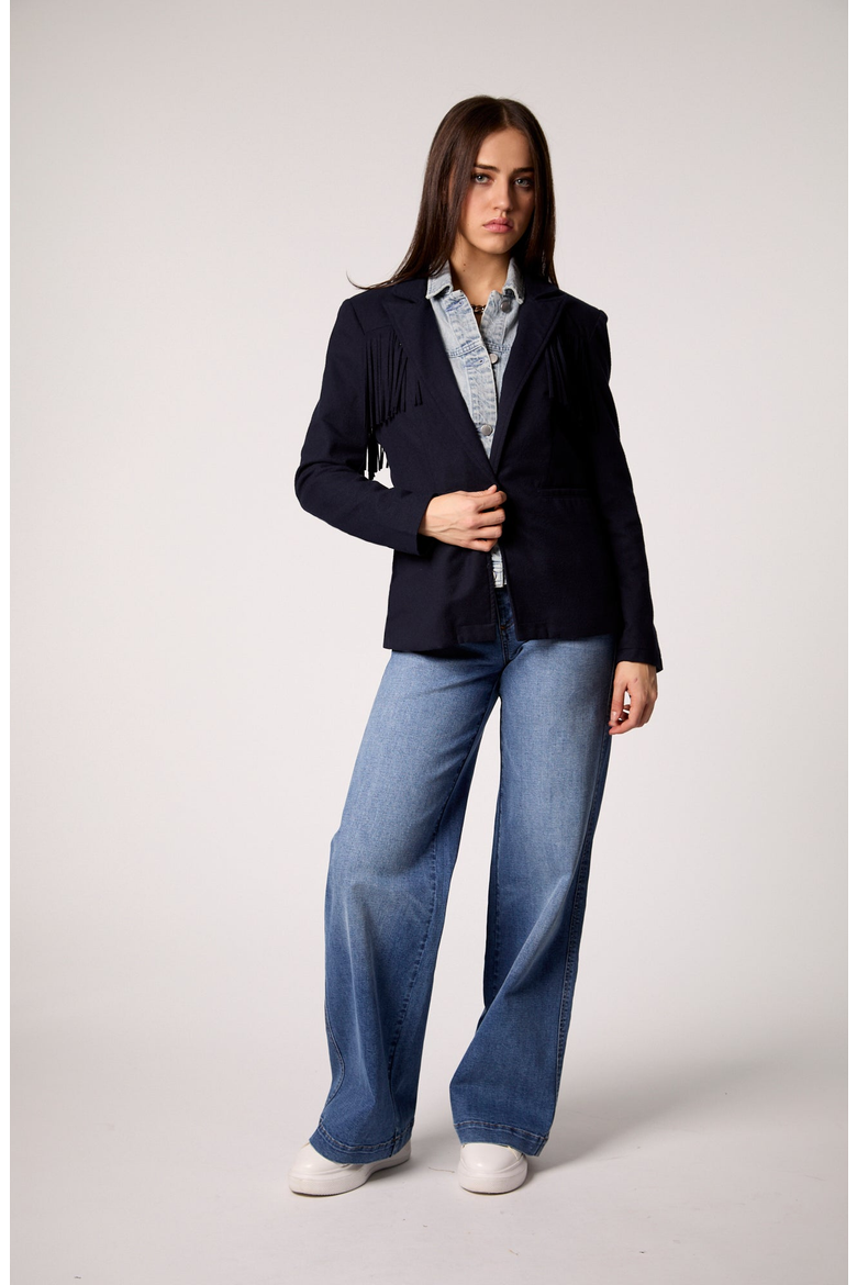 Helen Fringe Blazer with Removable Denim Insert, Alternate, color, Midnight