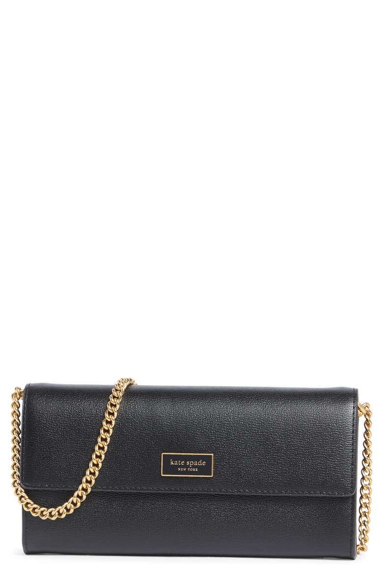 Kate Spade New York katy flap continental wallet crossbody bag, Main, color, Black