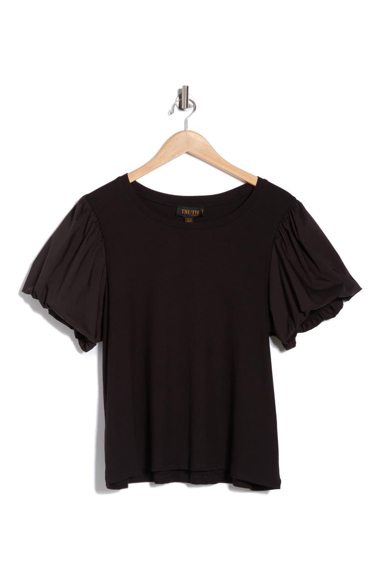Crewneck Puff Sleeve Top, Alternate, color, BLACK