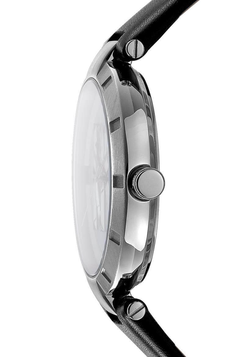 Three Hand Quartz Leather Strap Watch, 38mm, Alternate, color, BLACK