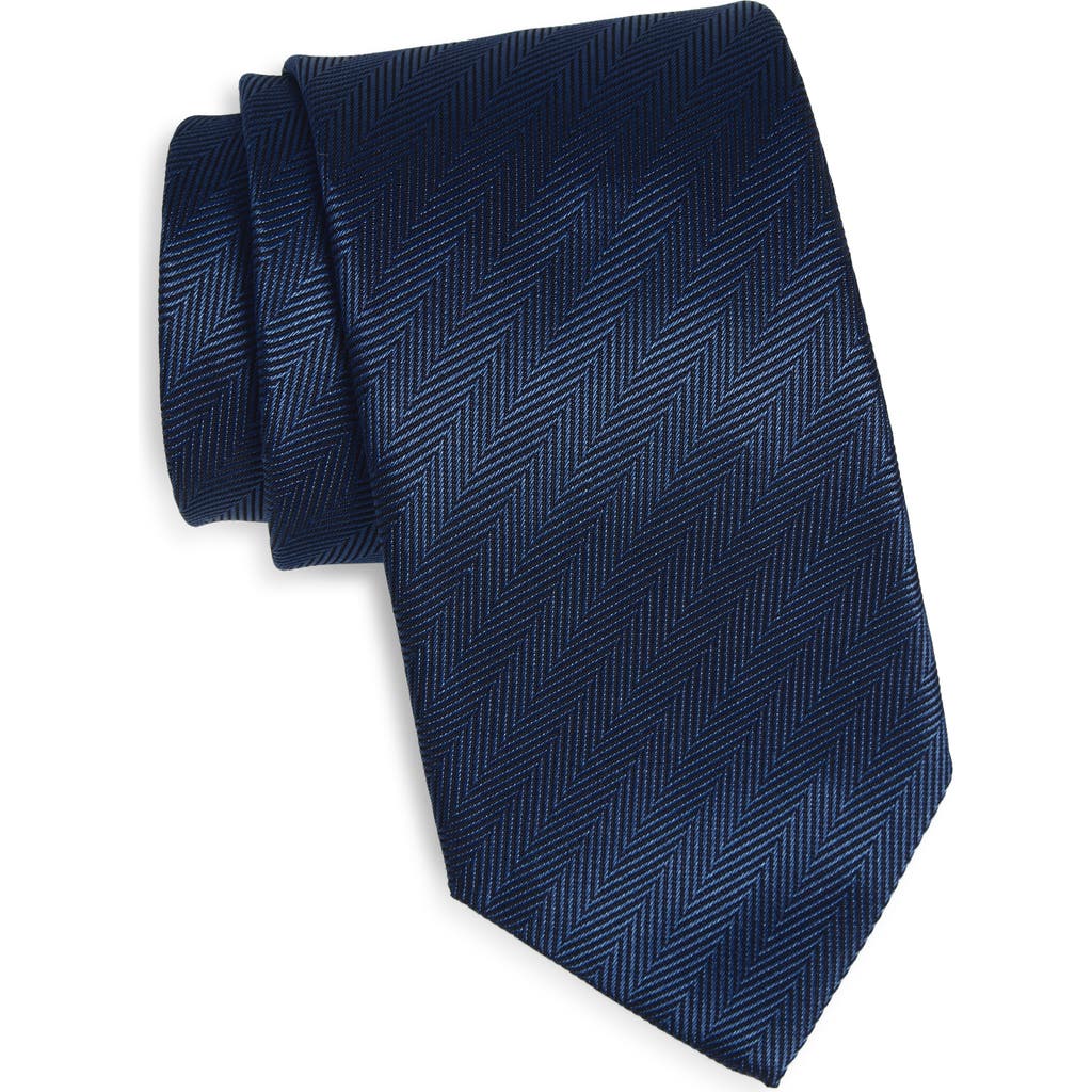 David Donahue Herringbone Silk Tie In Blue