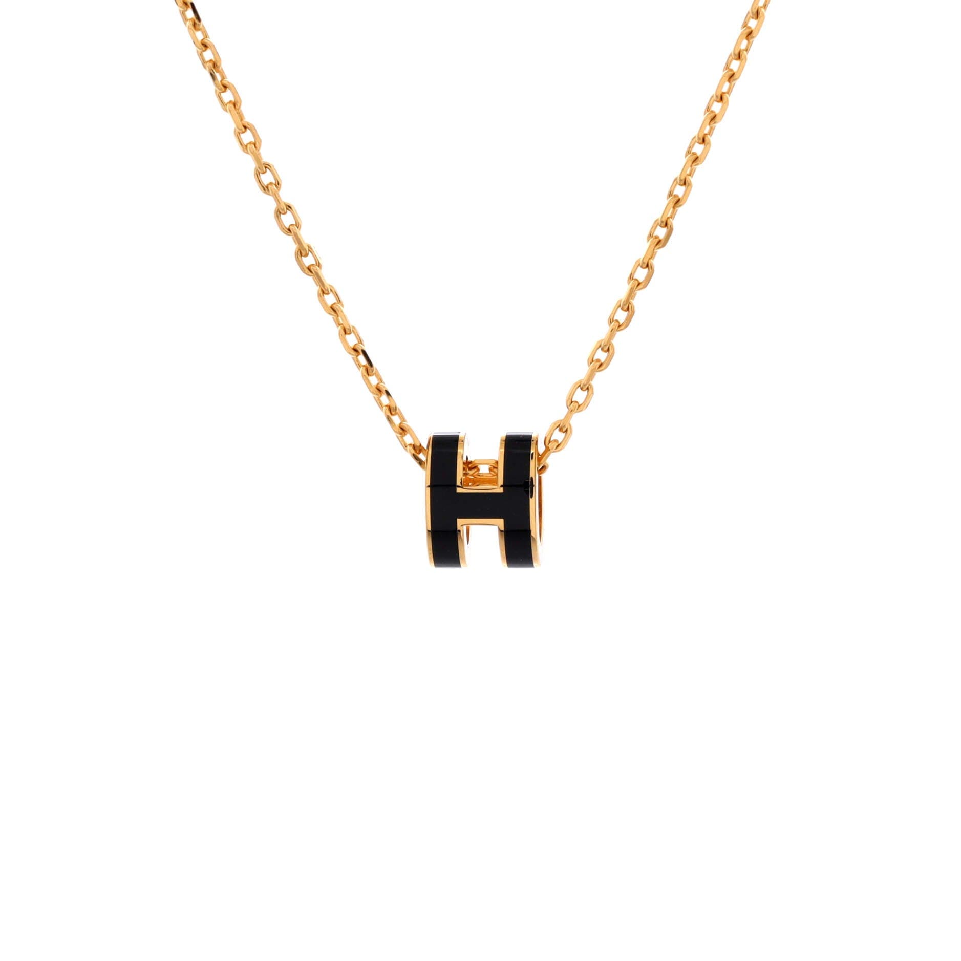 Pre-Owned Hermes Pop H Pendant Chain Necklace Metal and Enamel Mini, Main, color, Gold