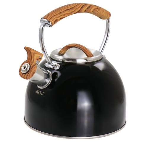 2 Quart Stainless Steel Whistling Tea Kettle with Wood Pattern Handle