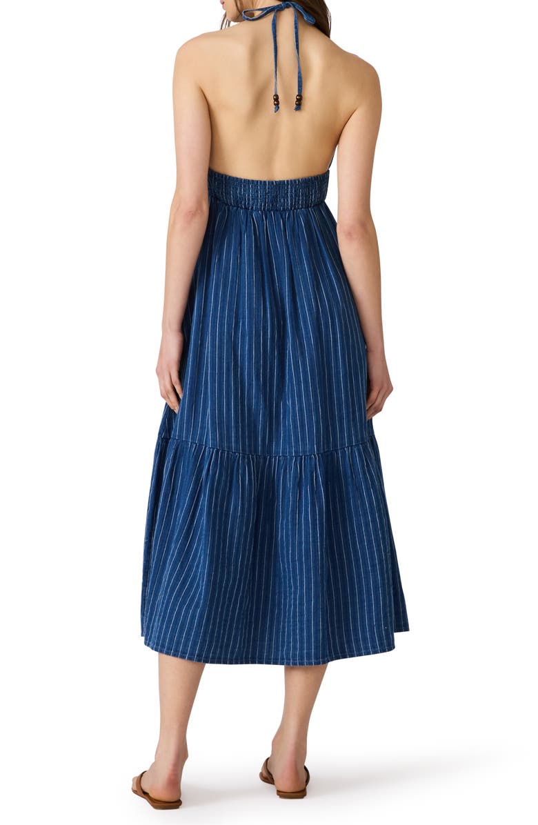 Steve Madden Lucky Stripe Halter Maxi Dress, Alternate, color, Mixed Indigo