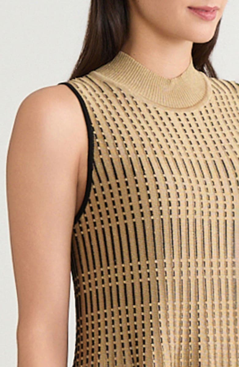 Ming Wang x Tanya Foster Metallic Linear Pleat Knit Dress, Alternate, color, Gold/ Black