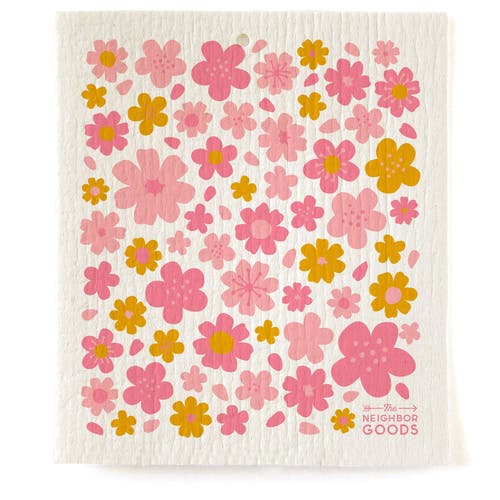 The Neighborgoods Blossoms Dish Towel + Sponge Cloth Gift Set In Pink