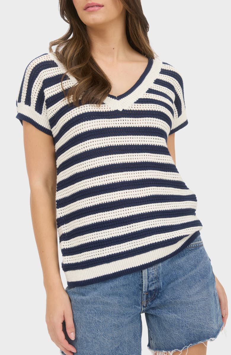 Blu Pepper Open Stitch Short Sleeve Sweater, Alternate, color, Navy