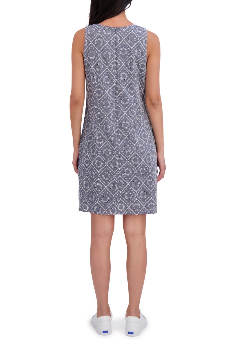 London Times Sleeveless Embroidered Eyelet Cotton Shift Dress, Alternate, color, Chambray White
