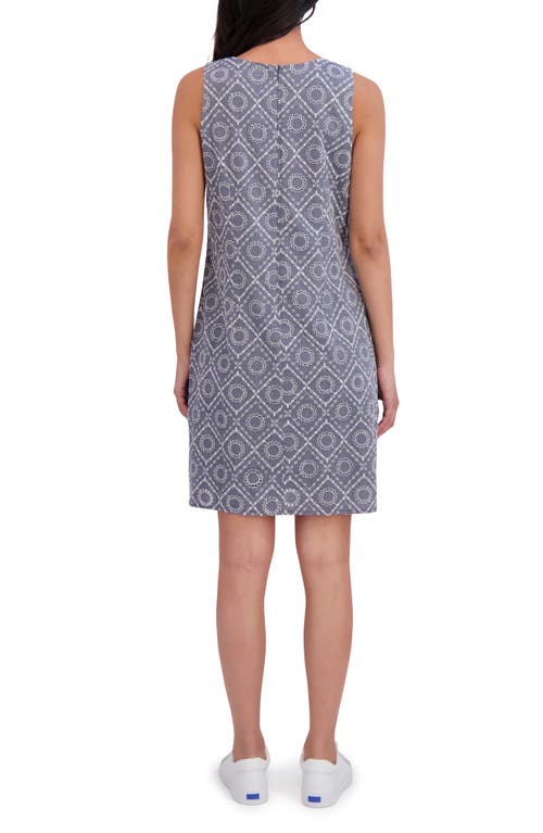 London Times Sleeveless Embroidered Eyelet Cotton Shift Dress In Blue