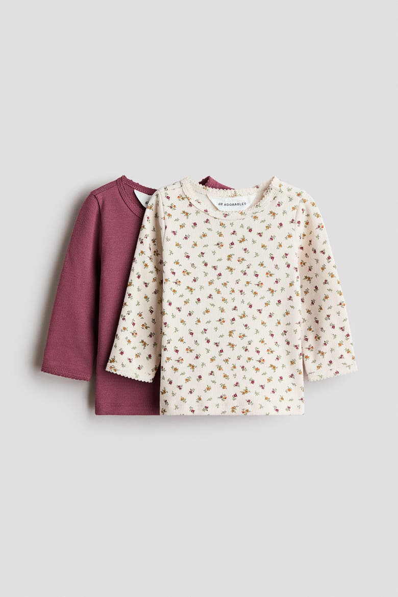 2-pack Cotton Jersey Tops, Main, color, Dark dusty pink/floral