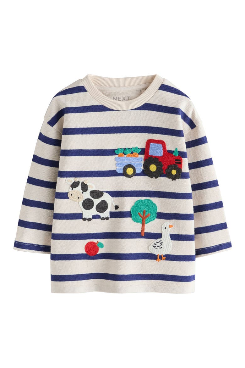 Kids' Farm Appliqué Stripe Cotton Shirt, Main, color, MULTI