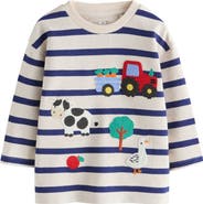 NEXT Kids' Farm Appliqué Stripe Cotton Shirt