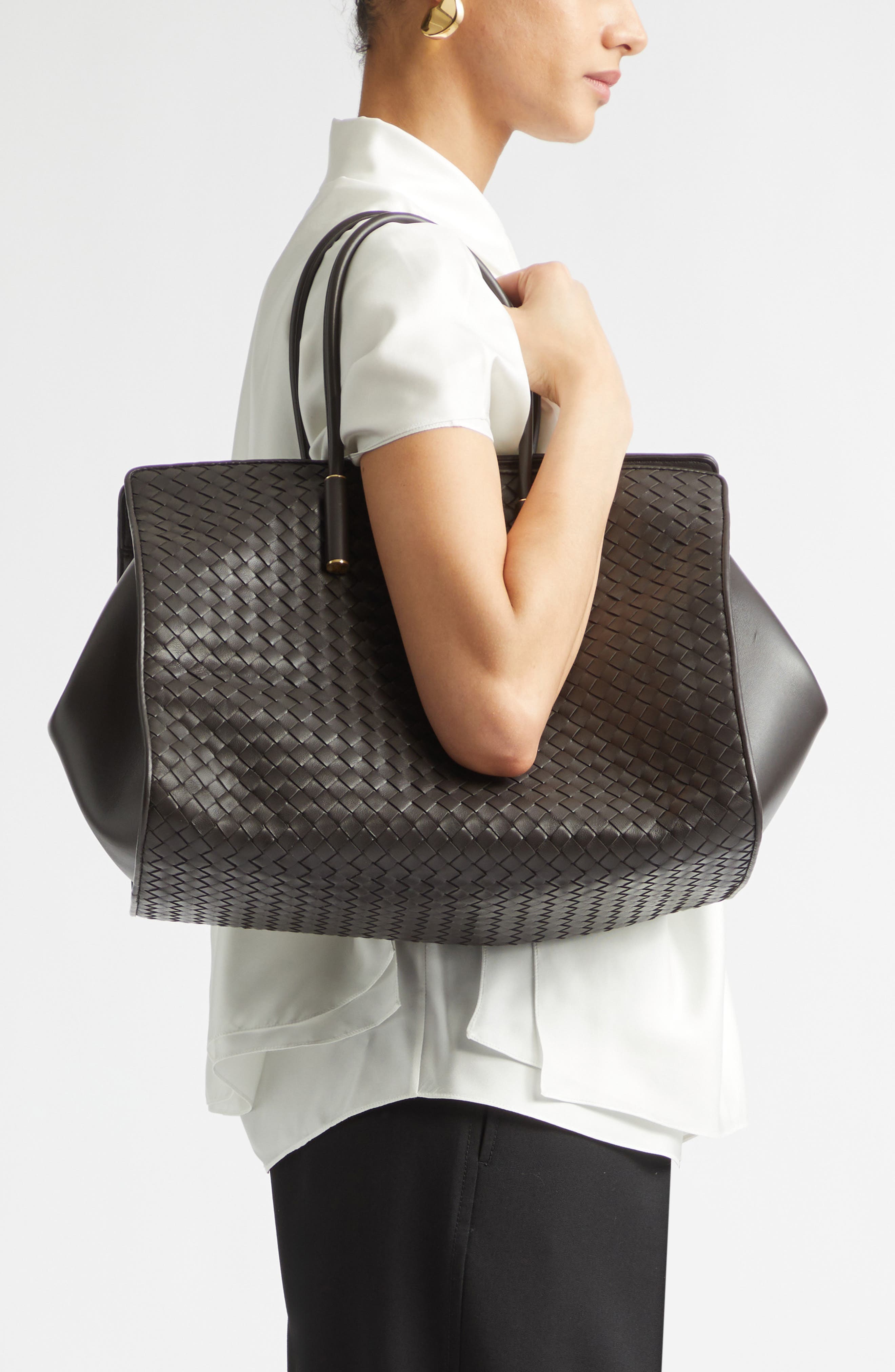 Barbara Intrecciato Leather Tote, Alternate, color, 2094 ESPRESSO-BRASS VIBRATO
