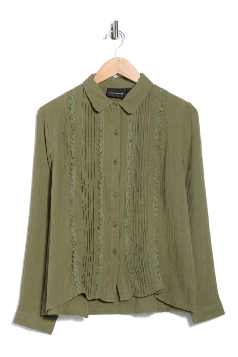 Front Pleat Button-Up Shirt, Alternate, color, OLIVE
