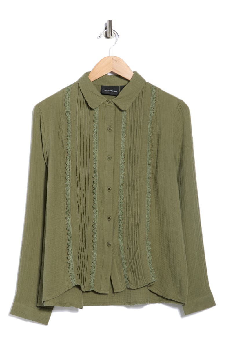 Forgotten Grace Front Pleat Button-Up Shirt, Alternate, color, Olive