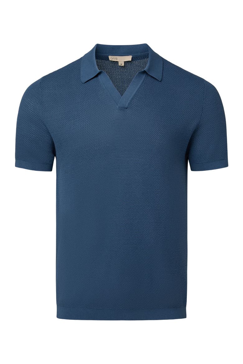 Cotton Textured Johnny Collar Polo, Alternate, color, VINTAGE INDIGO