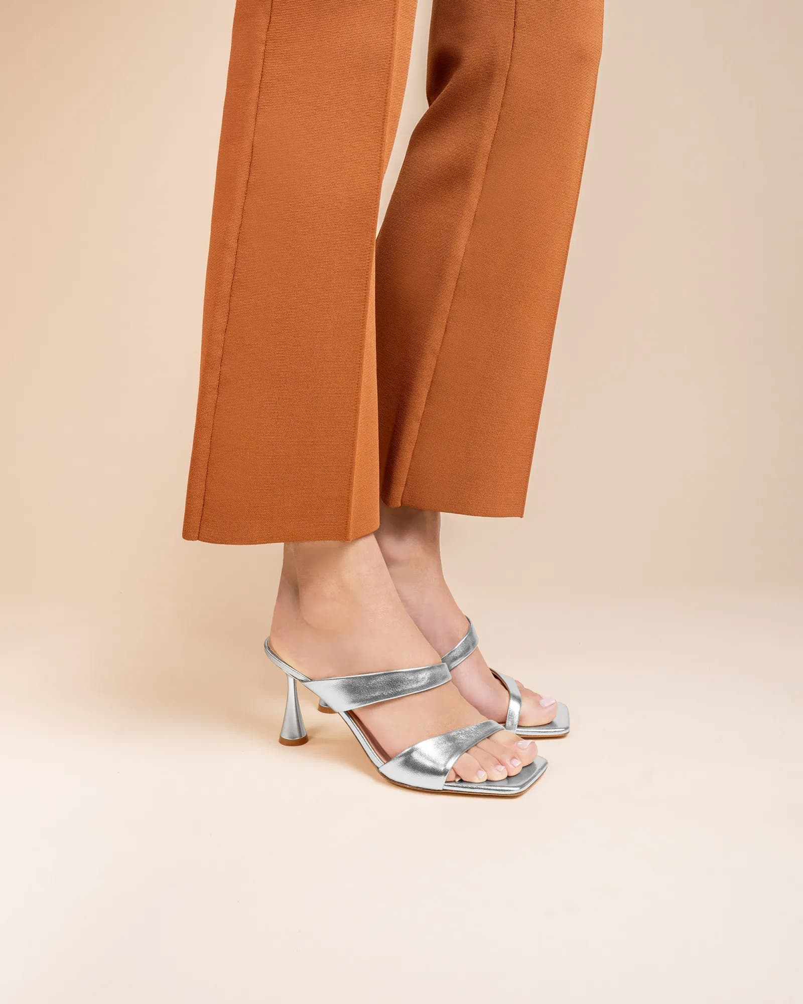 Tara Square Toe High Heel Mule Sandal, Alternate, color, Silver