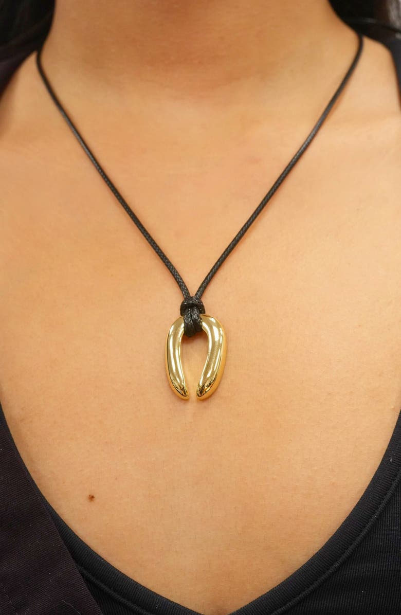 ARGENTO VIVO Serena Upside Down Horseshoe Pendant Cord Necklace, Alternate, color, Gold/ Black