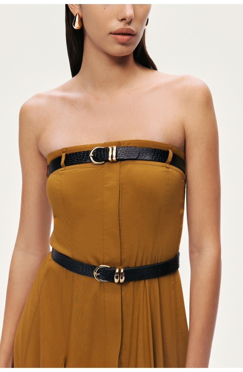 Nocturne Strapless Double Belted Midi Dress, Alternate, color, Camel