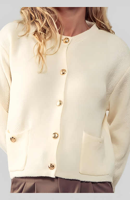 Modenaire Button-front Cardigan With Patch Pockets In White