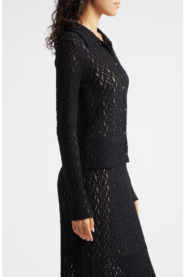 Floral Lace Button-Up Shirt, Alternate, color, BLACK