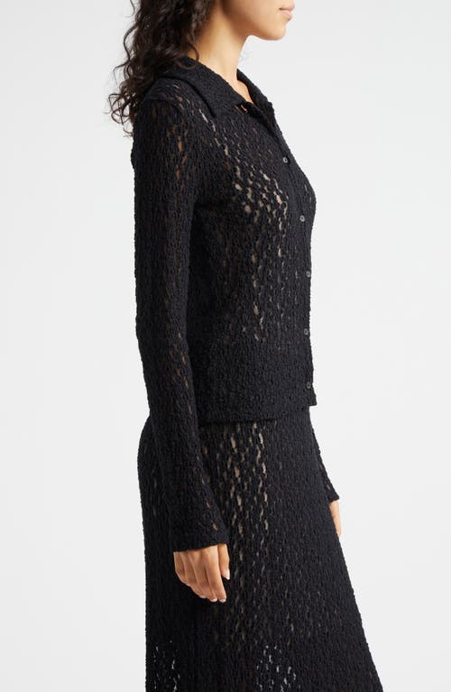Vince Floral Lace Button-up Shirt In Black