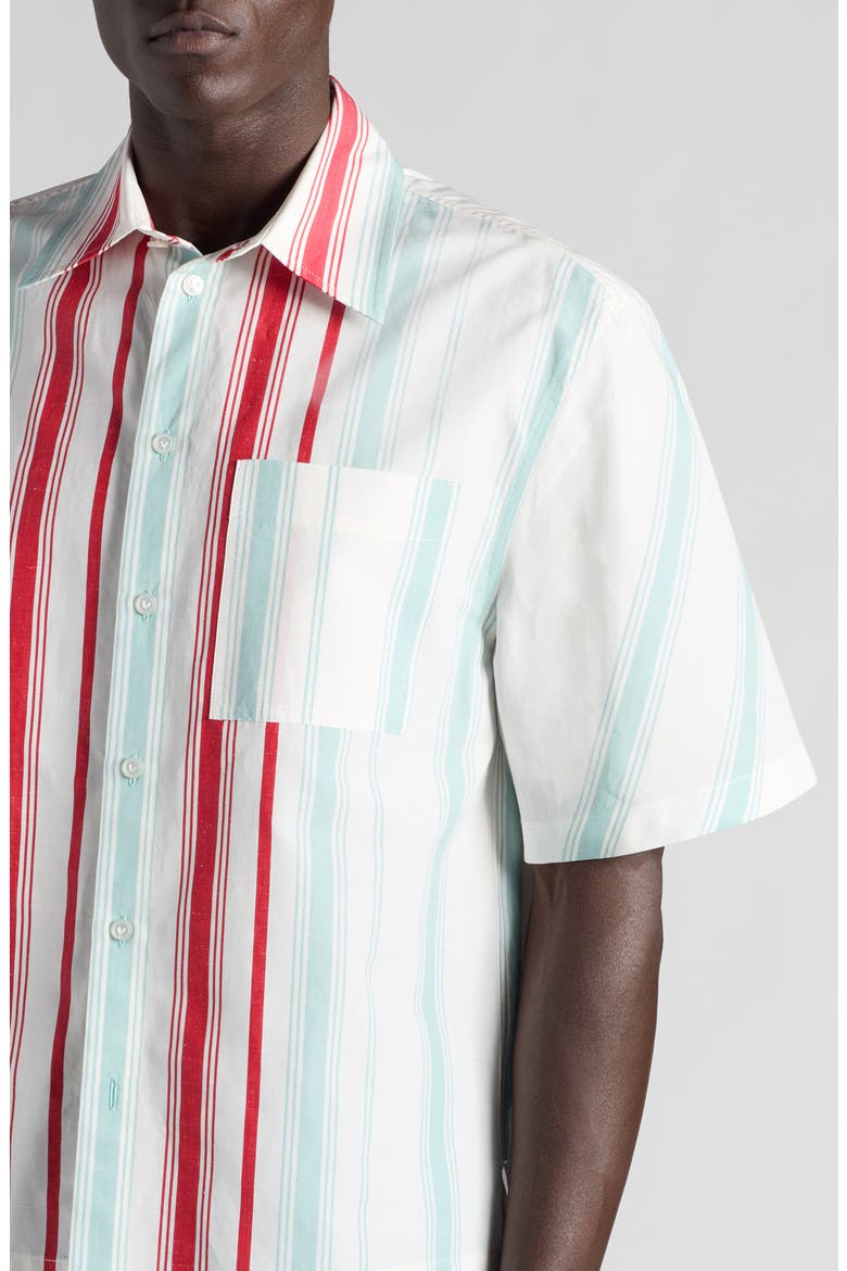Multicolor Variegated Stripe Cotton & Linen Short Sleeve Button-Up Shirt, Alternate, color, 1979 MINT/ RED