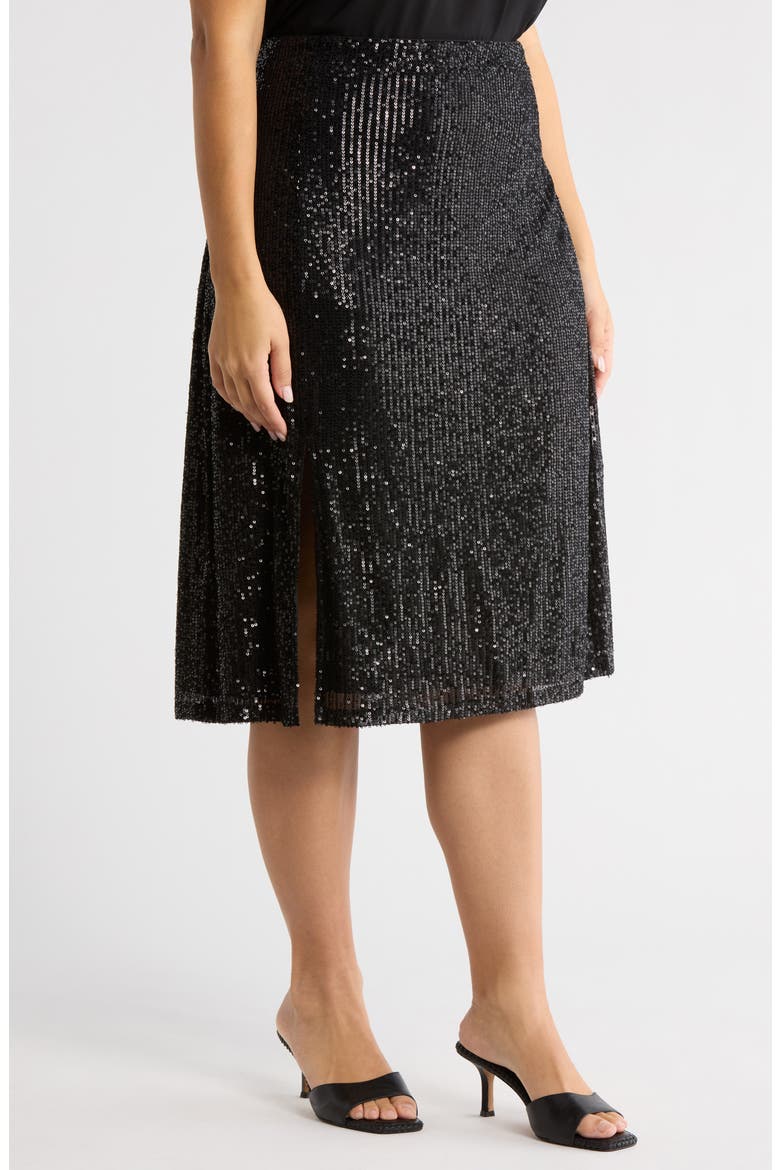 Friday Nights Sequin Midi Skirt, Alternate, color, BLACK