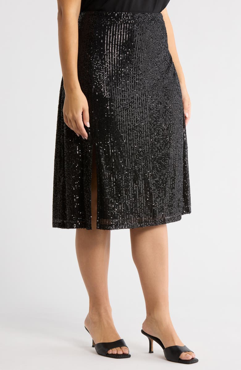 SUGARLIPS Friday Nights Sequin Midi Skirt, Alternate, color, Black