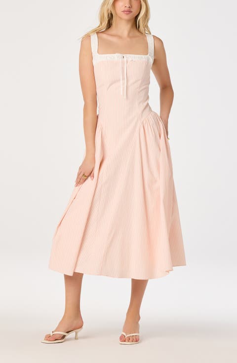 Hazel Ticking Stripe Midi Dress