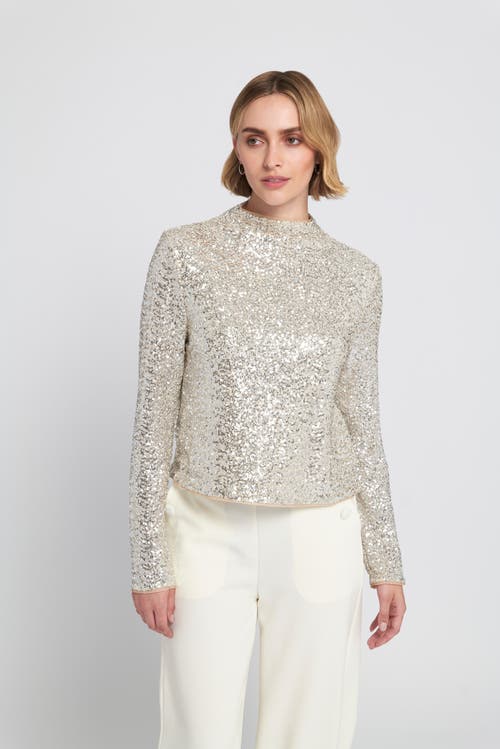 Elle Collection Sequin Knit Mock Neck Top Embellished In Gray