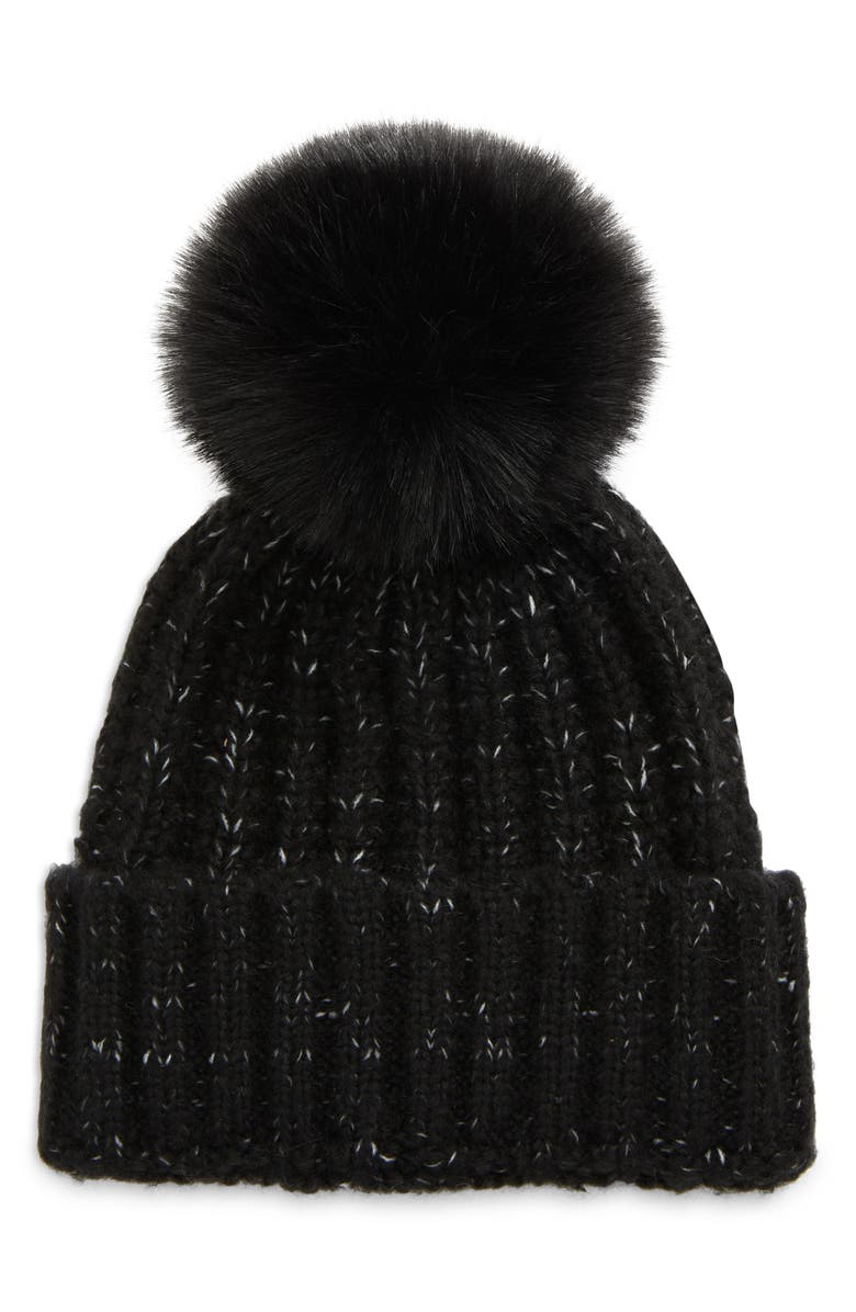 Kyi Kyi Chunky Ribbed Beanie with Faux Fur Pompom, Main, color,
