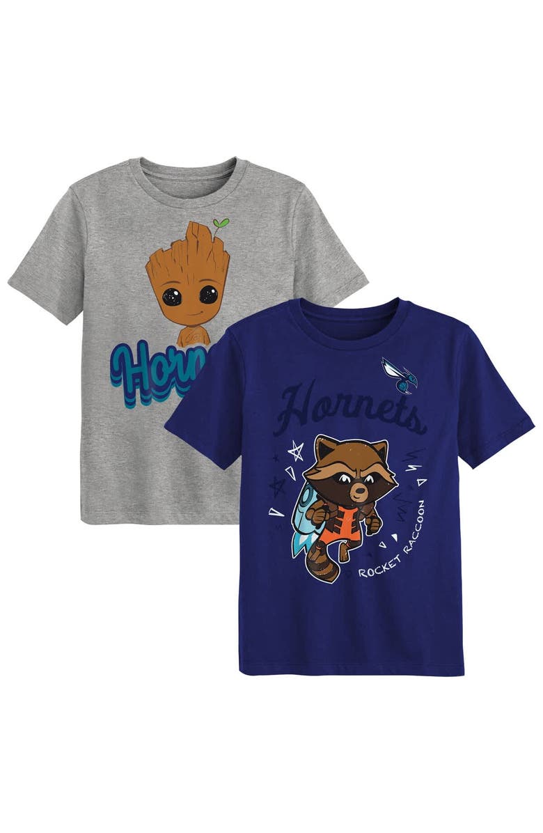 Outerstuff Preschool Charlotte Hornets Two-Piece Guardians Of The Galaxy T-Shirt Set, Main, color, Purple