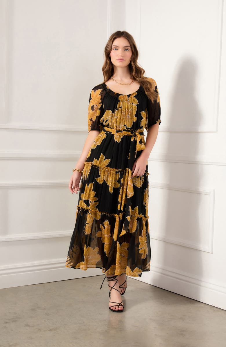 FIFTEEN TWENTY Floral Puff Sleeve Tiered Midi Dress, Alternate, color, 