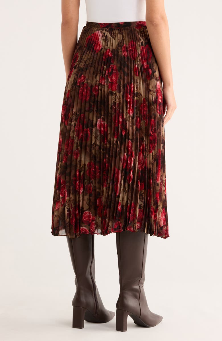 L'AGENCE Fernanda Floral Pleated Midi Skirt, Alternate, color, Army/ Pink Floral Cheetah