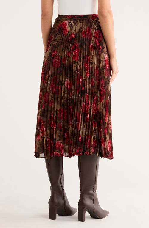 L'agence Fernanda Floral Pleated Midi Skirt In Brown