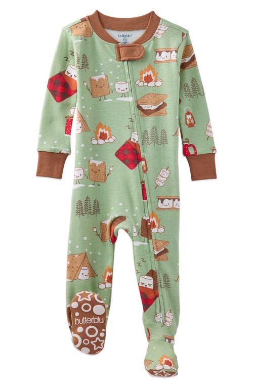 Butterblu Cruz Fitted One-piece Organic Cotton Footie Pajamas In Green