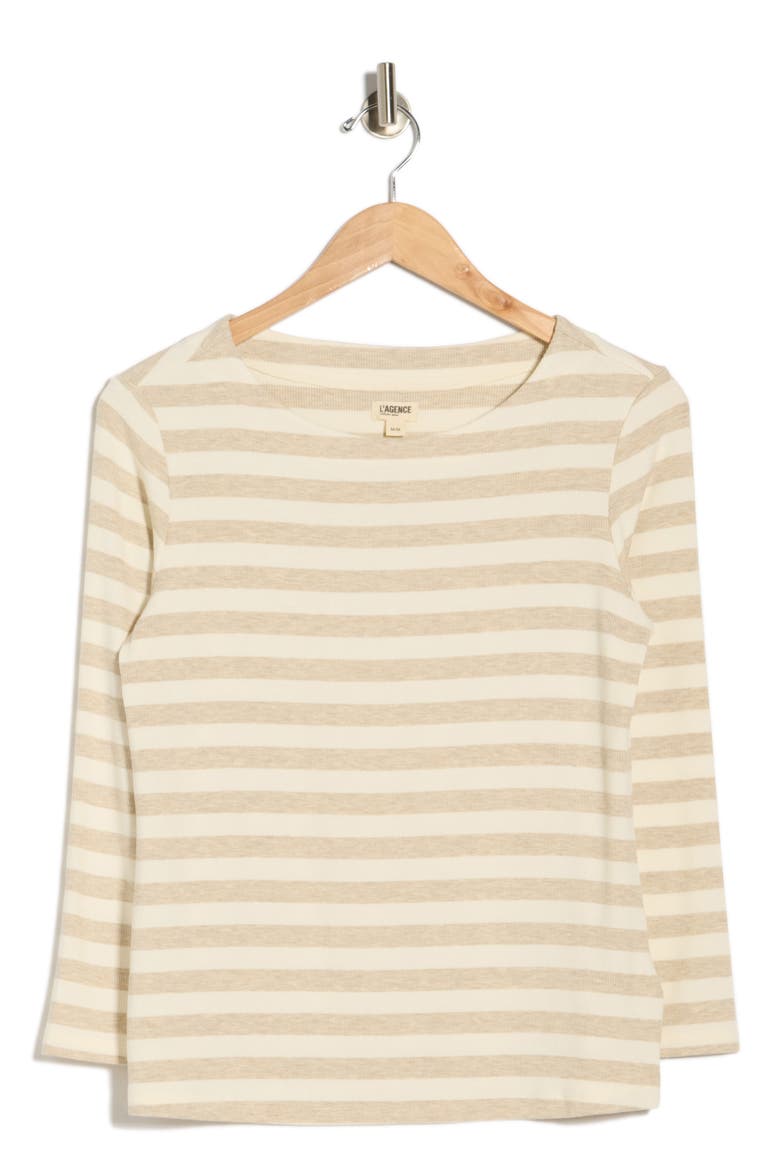 Lucille Stripe Boat Neck Top, Alternate, color, IVORY/ MARBLE STRIPE