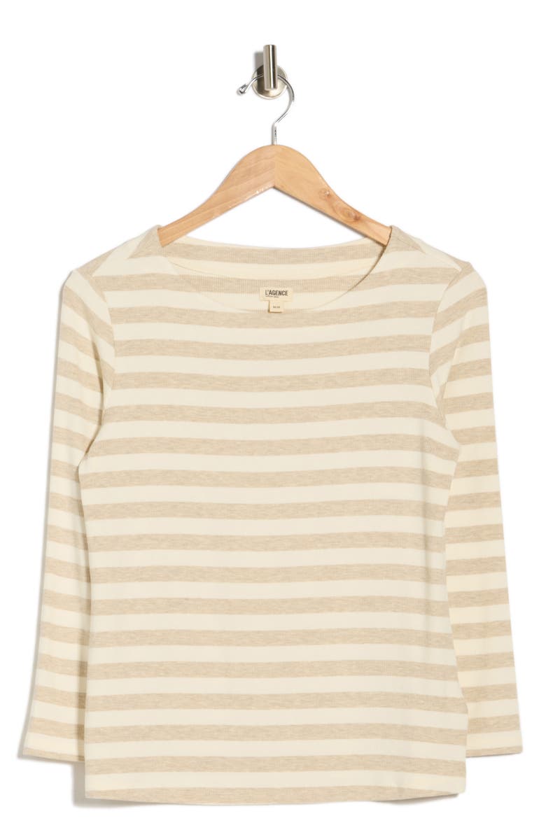 L'AGENCE Lucille Stripe Boat Neck Top, Main, color, Ivory/ Marble Stripe