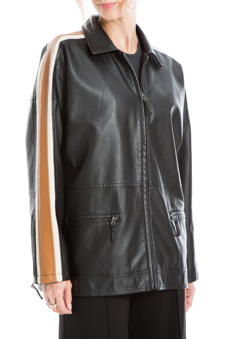 Racer Stripe Faux Leather Jacket, Alternate, color, BLACK VICUNA CREAM