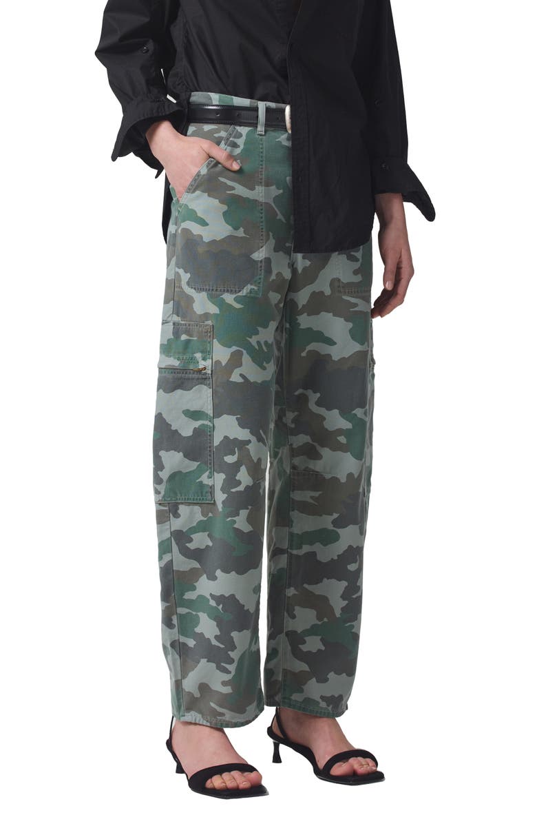 Citizens of Humanity Marcelle Camo Print Low Rise Barrel Cargo Pants, Main, color, 