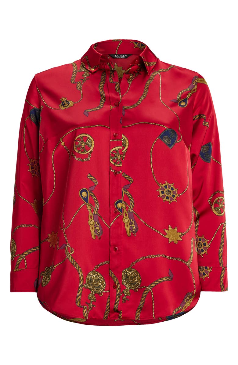 Lauren Ralph Lauren Jamelko Chain Print Charmeuse Button-Up Shirt, Alternate, color, 