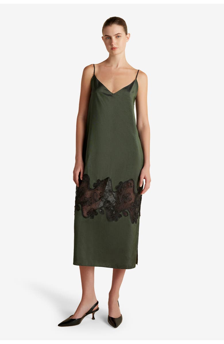 Marina Moscone Pinstripe Slipdress with Lace Inlay, Main, color, Pine Pinstripe